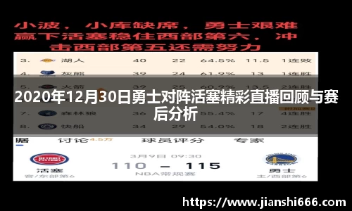 2020年12月30日勇士对阵活塞精彩直播回顾与赛后分析